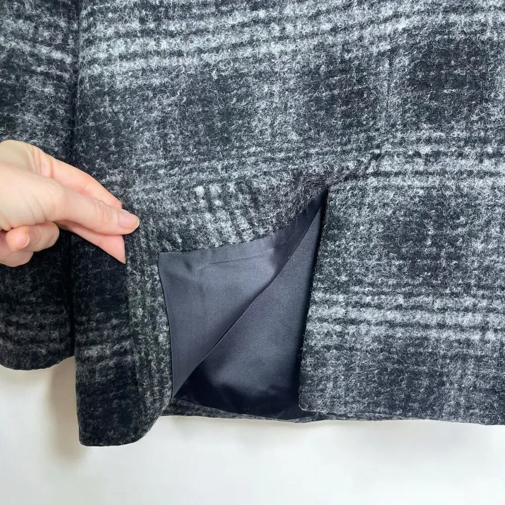 Banana Republic Brushed Charcoal Plaid Wool Blend Open Front Blazer